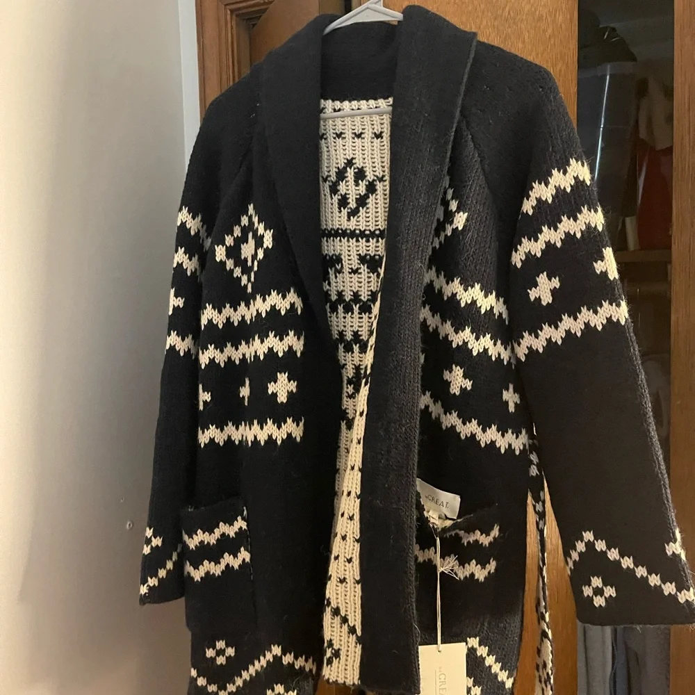 THE GREAT. Black and Cream Patterned Cardigan - Picture 3 of 8